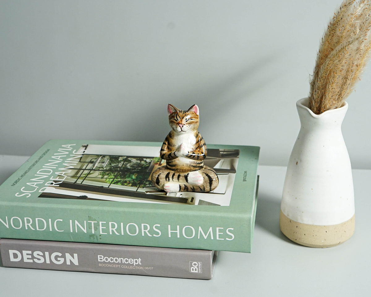 Yoga Meditation Cat Sculpture, Wooden Animal Statue, Wood Carving, Decorative, Handcrafted, Handmade Figurine, Room Decor, Special Gift