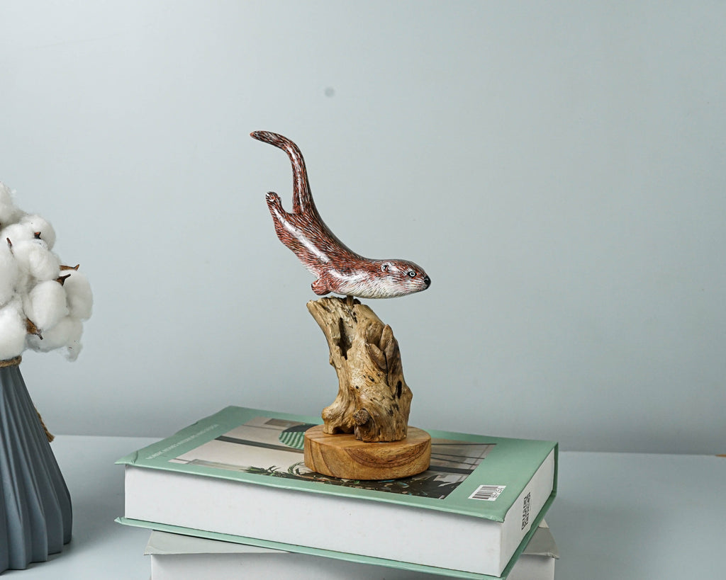 Wooden Otter Sculpture, Cute Animal, Swimming, Natural, Wildlife, Handmade Statue, Sea creature, Wood Carving, Gift for Her, Special Gift
