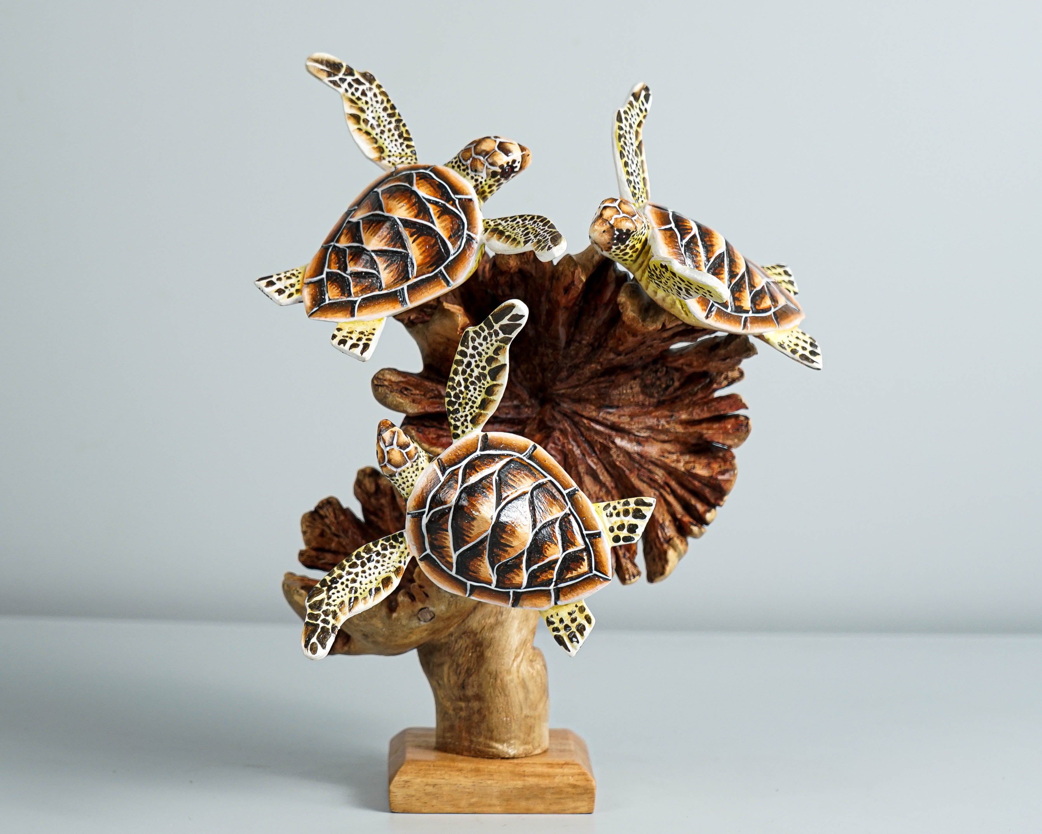 Trio Turtle Sculpture, Sea Turtle, Wood Carving, Ocean, Colorful, Handcrafted, Painted statue, Table Decor, Family Room Decor, Parents Gift