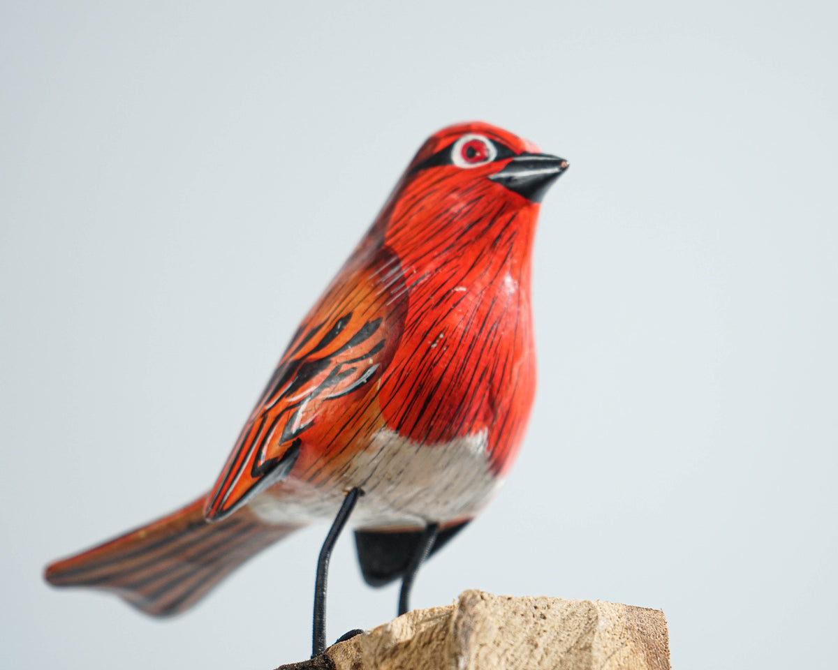 Finch Bird Sculpture, Painted Wood Carving, Wooden Bird Figurine, Handcrafted, Animal Statue, Bird Lover, Home Table Decor, Grandfather Gift