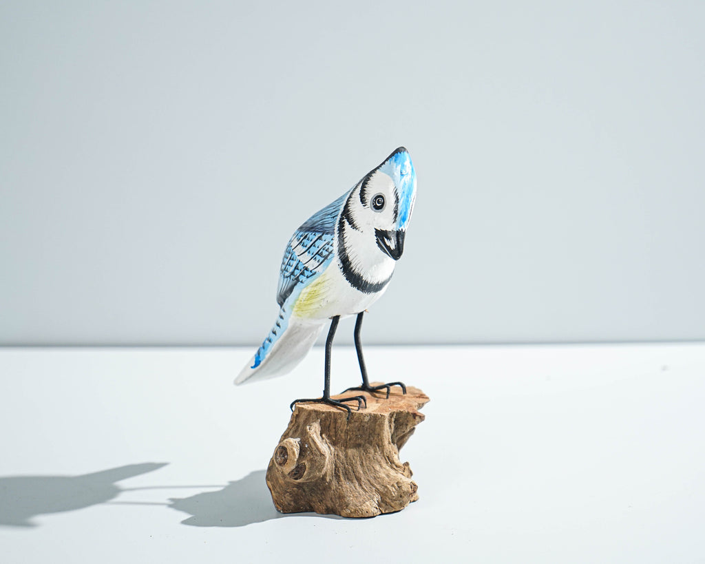 Blue jay Bird Statue, Painted Wood Carving, Wooden Bird Art, Handcrafted, Animal Figurine, Decorative, Tropical Decor, Handmade Gift