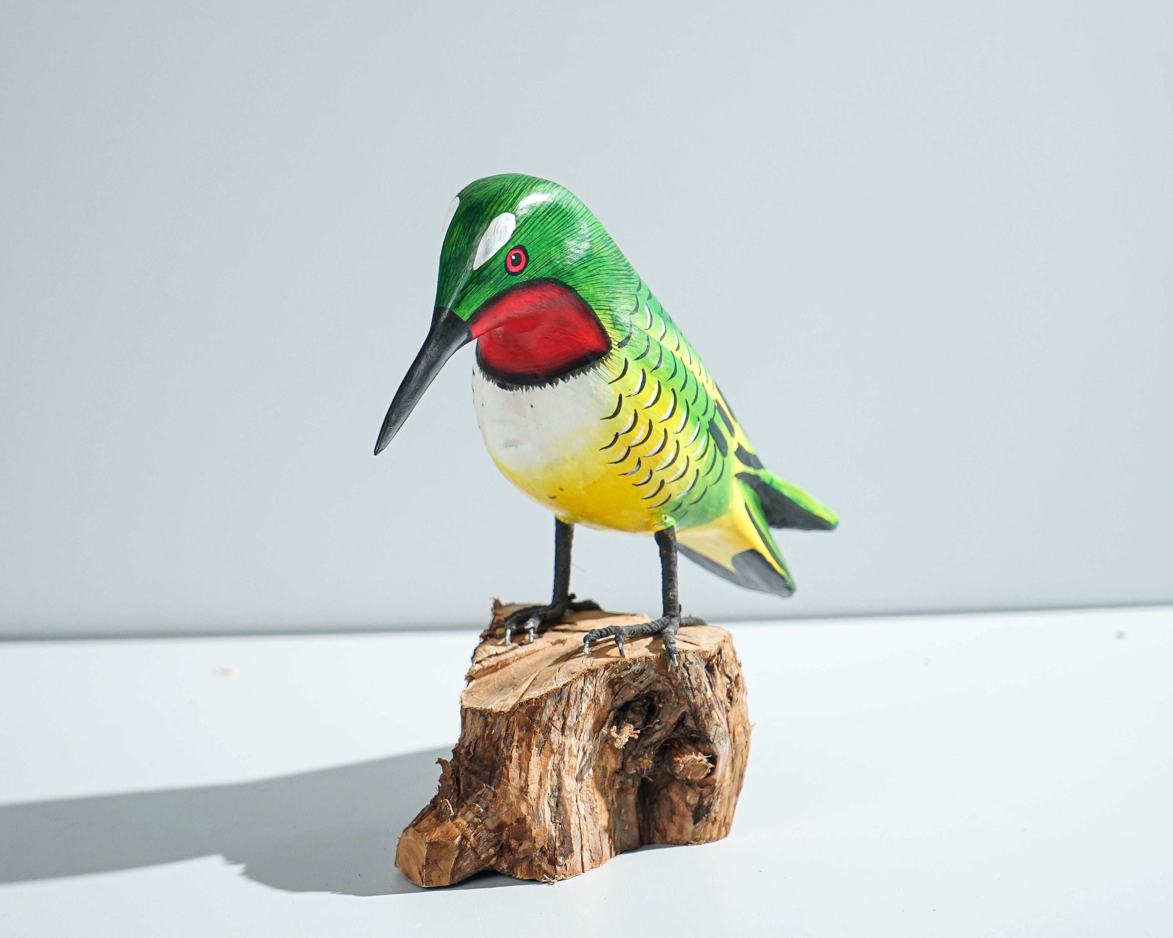 Hummingbird Sculpture 7in Tall Hand-Painted Wooden Bird Art Decor