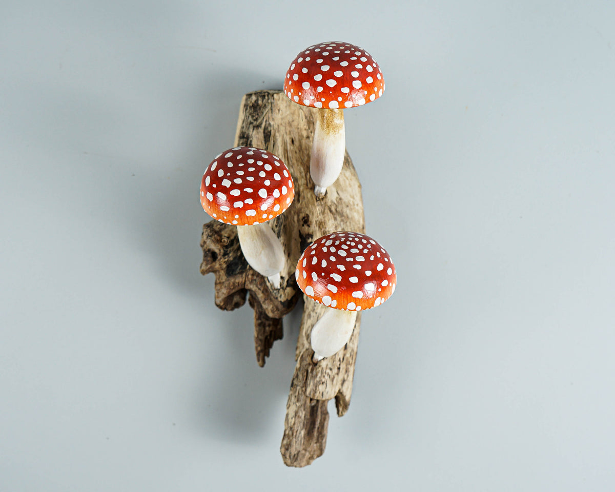 Red Hanging Mushroom Sculpture, Wall Art, Wood Carving, Wooden Statue, Handmade Figurine, Forest, Unique Gift, Home Decor, Valentines Gifts