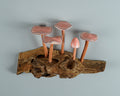 Pink Hanging Fairy Mushroom Sculpture 7in Length Hand-Carved Woodland Wall Art
