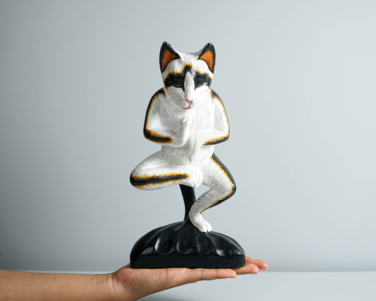 Cat Yoga Pose Statue, Painted Cat Figurine, Handcrafted, Wooden Cat, Meditating Cat, Colourfull Cat Statue, Room Decor, Grandfather Gift