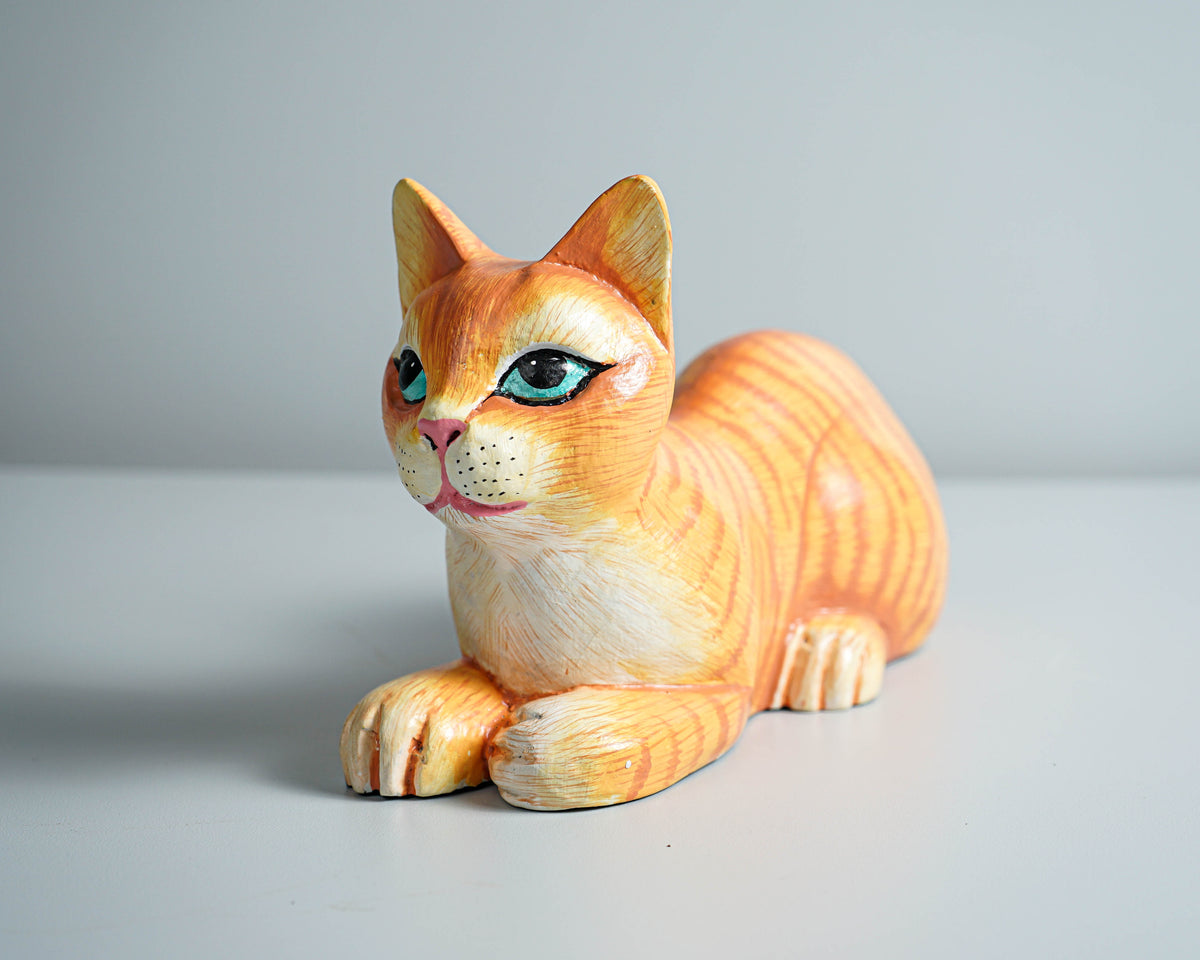 Painted Cat Statue, Wood Carving, Cat Figurine, Animal Ornament, Wooden Cat, Handmade, Colourfull Cat Statue, Table Home Decor, Grandma Gift