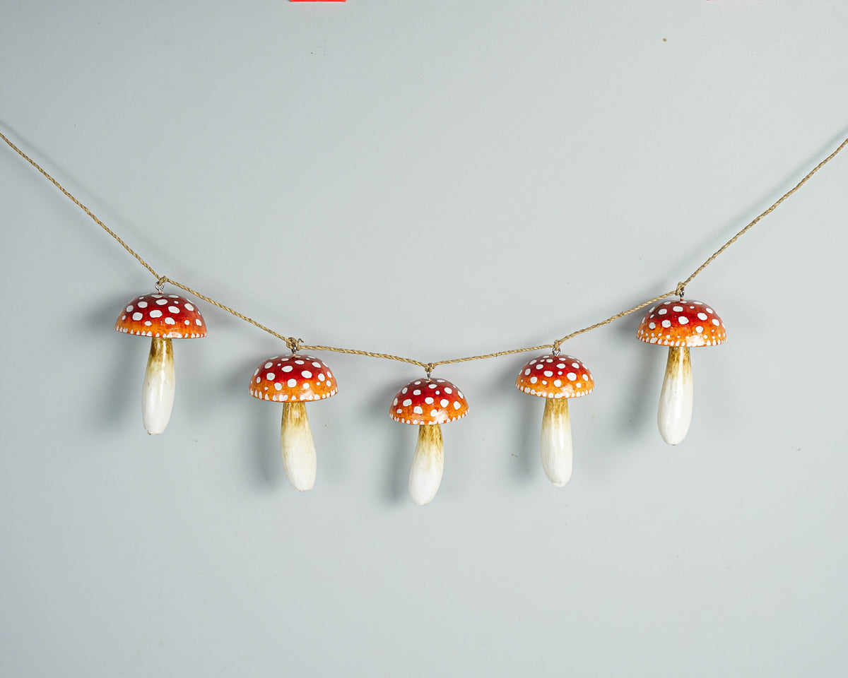 Red Mushroom Garland 1.5in mushroom length Hand-Painted Wooden Wall Decor