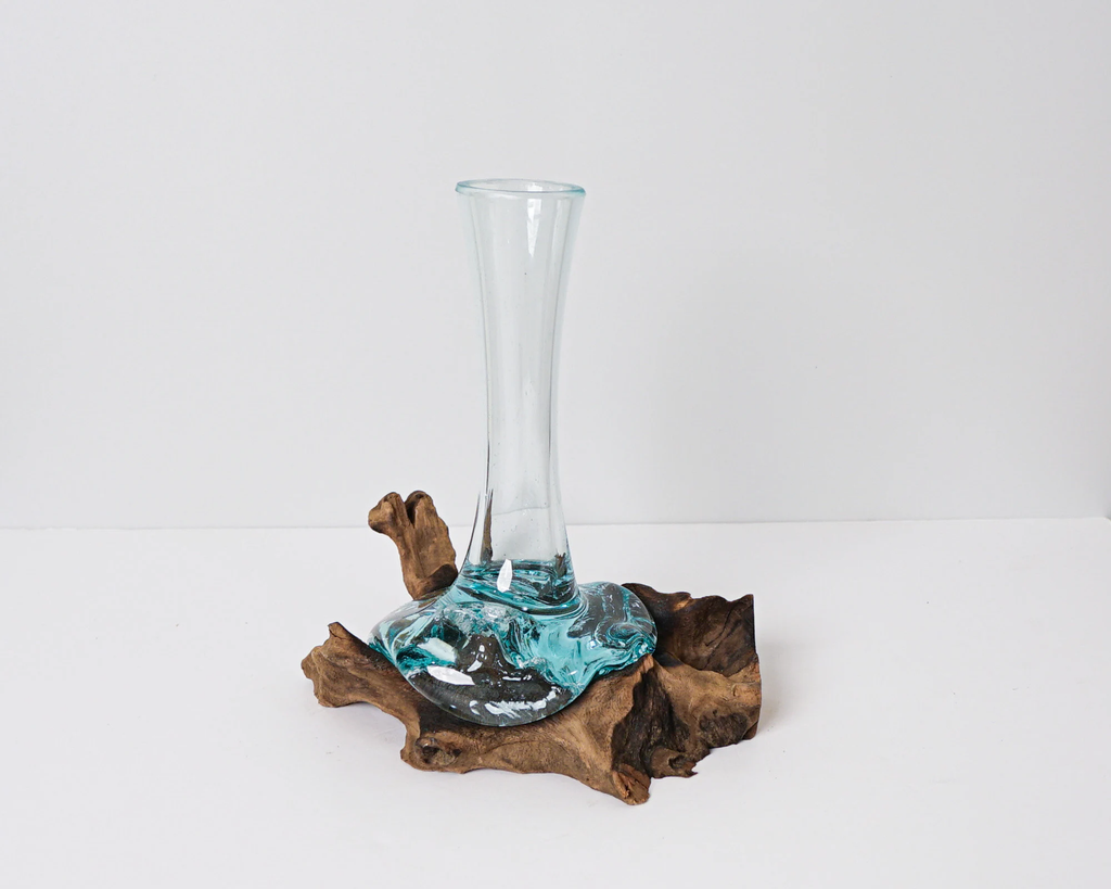 Blown Glass on Driftwood, Gamal, Molten Glass, Terrarium, Hand Blown Recycled Glass, Natural Piece, Housewarming Decor, Gift for Mother